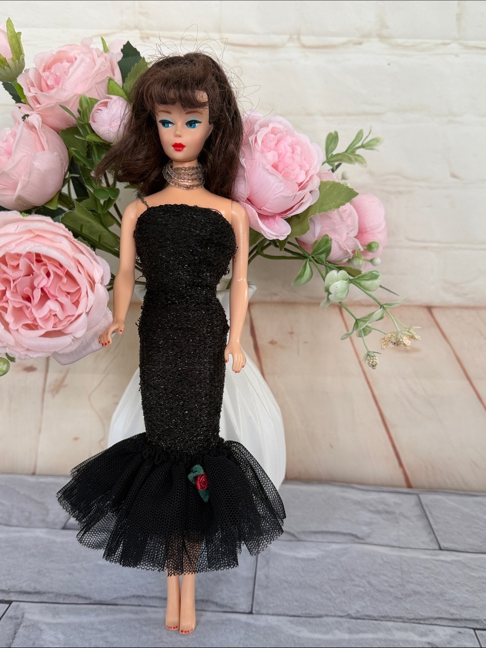 1958 BARBIE with black dress brunette 11.5” tall approximately collectible